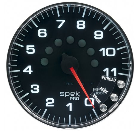 Autometer Spek-Pro Gauge Tachometer 5in 11K Rpm W/Shift Light & Peak Mem Black/Chrome