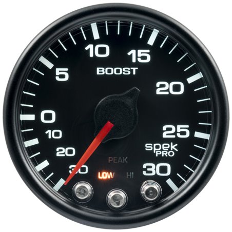 Autometer Spek-Pro Gauge Vac/Boost 2 1/16in 30Inhg-30psi Stepper Motor W/Peak & Warn Black/Black