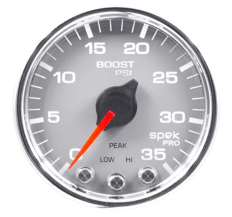 Autometer Spek-Pro Gauge Boost 2 1/16in 35psi Stepper Motor W/Peak & Warn Silver/Chrome