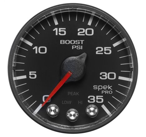 Autometer Spek-Pro Gauge Boost 2 1/16in 35psi Stepper Motor W/Peak & Warn Black/Black