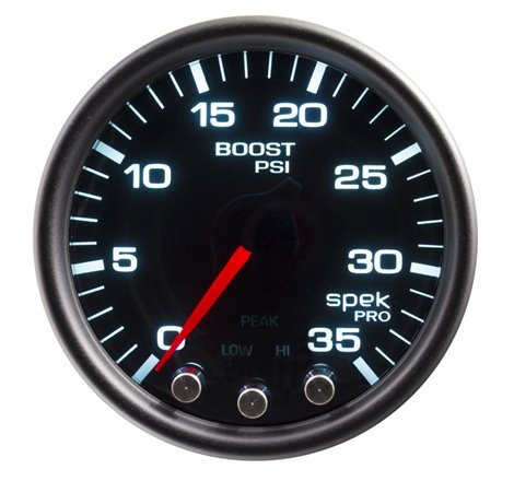 Autometer Spek-Pro Gauge Boost 2 1/16in 35psi Stepper Motor W/Peak & Warn Blacksmoke//Black