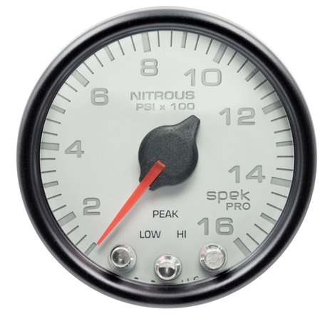 Autometer Spek-Pro Gauge Nitrous Press 2 1/16in 1600psi Stepper Motor W/Peak & Warn Wht/Blk