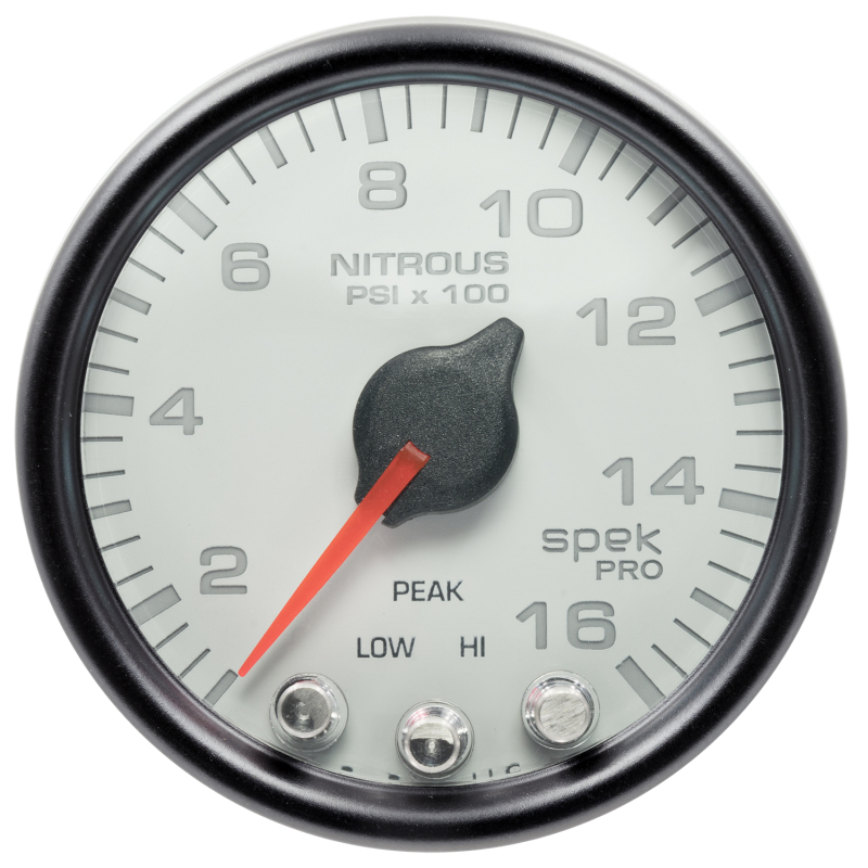 Autometer Spek-Pro Gauge Nitrous Press 2 1/16in 1600psi Stepper Motor W/Peak & Warn Wht/Blk