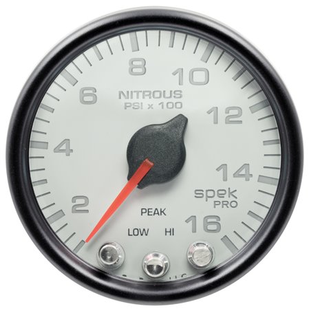 Autometer Spek-Pro Gauge Nitrous Press 2 1/16in 1600psi Stepper Motor W/Peak & Warn Wht/Blk