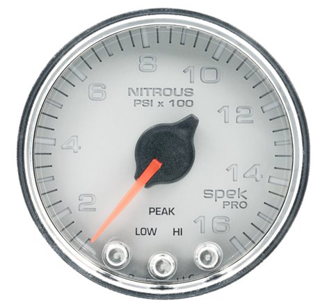 Autometer Spek-Pro Gauge Nitrous Press 2 1/16in 1600psi Stepper Motor W/Peak & Warn Slvr/Chrm