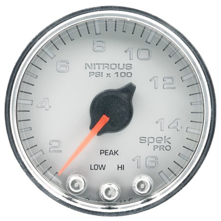 Autometer Spek-Pro Gauge Nitrous Press 2 1/16in 1600psi Stepper Motor W/Peak & Warn Slvr/Chrm