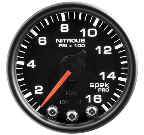 Autometer Spek-Pro Gauge Nitrous Press 2 1/16in 1600psi Stepper Motor W/Peak & Warn Blk/Blk