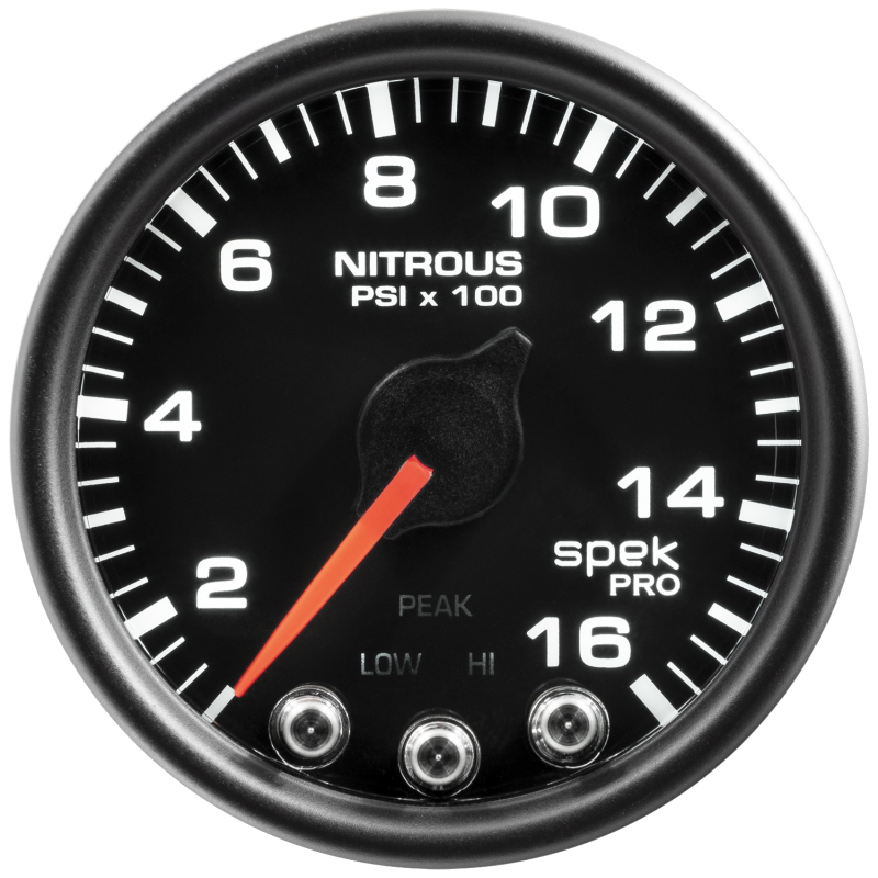 Autometer Spek-Pro Gauge Nitrous Press 2 1/16in 1600psi Stepper Motor W/Peak & Warn Blk/Blk