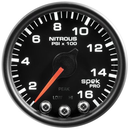 Autometer Spek-Pro Gauge Nitrous Press 2 1/16in 1600psi Stepper Motor W/Peak & Warn Blk/Blk