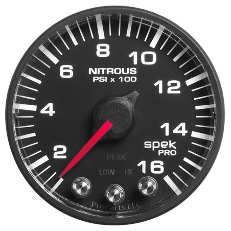 Autometer Spek-Pro Gauge Nitrous Press 2 1/16in 1600psi Stepper Motor W/Peak & Warn Blk/Blk