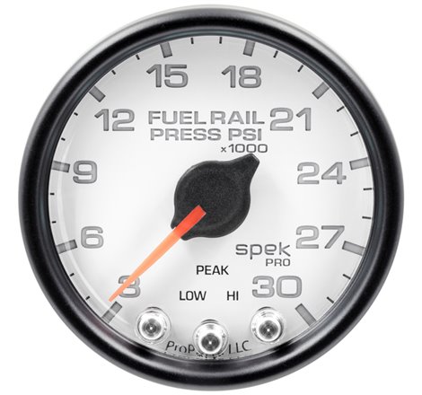 Autometer Spek-Pro Gauge Rail Press 2 1/16in 30Kpsi Stepper Motor W/Peak & Warn Wht/Blk