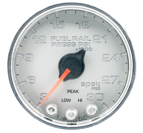 Autometer Spek-Pro Gauge Rail Press 2 1/16in 30Kpsi Stepper Motor W/Peak & Warn Slvr/Chrm