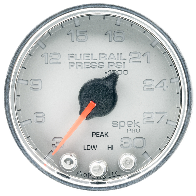 Autometer Spek-Pro Gauge Rail Press 2 1/16in 30Kpsi Stepper Motor W/Peak & Warn Slvr/Chrm