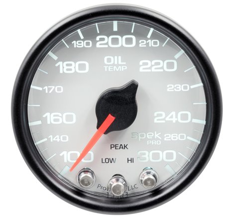 Autometer Spek-Pro Gauge Oil Temp 2 1/16in 300f Stepper Motor W/Peak & Warn Wht/Blk