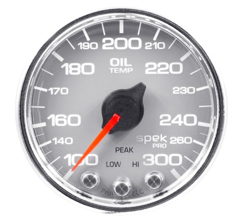 Autometer Spek-Pro Gauge Oil Temp 2 1/16in 300f Stepper Motor W/Peak & Warn Slvr/Chrm