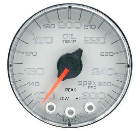 Autometer Spek-Pro Gauge Oil Temp 2 1/16in 300f Stepper Motor W/Peak & Warn Slvr/Chrm