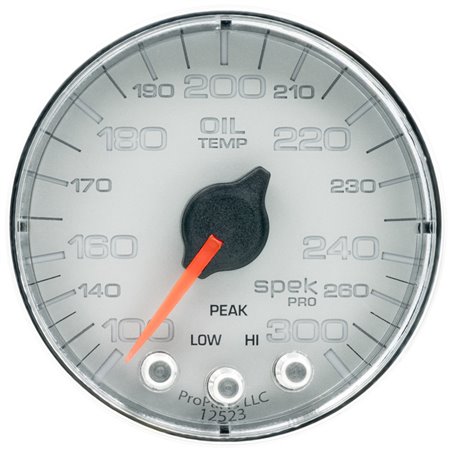 Autometer Spek-Pro Gauge Oil Temp 2 1/16in 300f Stepper Motor W/Peak & Warn Slvr/Chrm