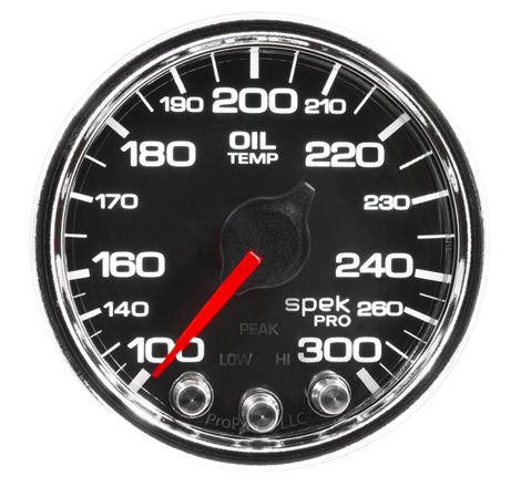 Autometer Spek-Pro Gauge Oil Temp 2 1/16in 300f Stepper Motor W/Peak & Warn Blk/Chrm