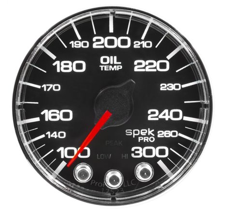 Autometer Spek-Pro Gauge Oil Temp 2 1/16in 300f Stepper Motor W/Peak & Warn Blk/Chrm