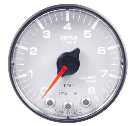 Autometer Spek-Pro Gauge Tach 2 1/16in 8K Rpm W/ Shift Light & Peak Mem Wht/Blk