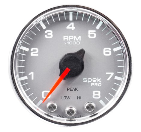 Autometer Spek-Pro Gauge Tach 2 1/16in 8K Rpm W/ Shift Light & Peak Mem Slvr/Chrm