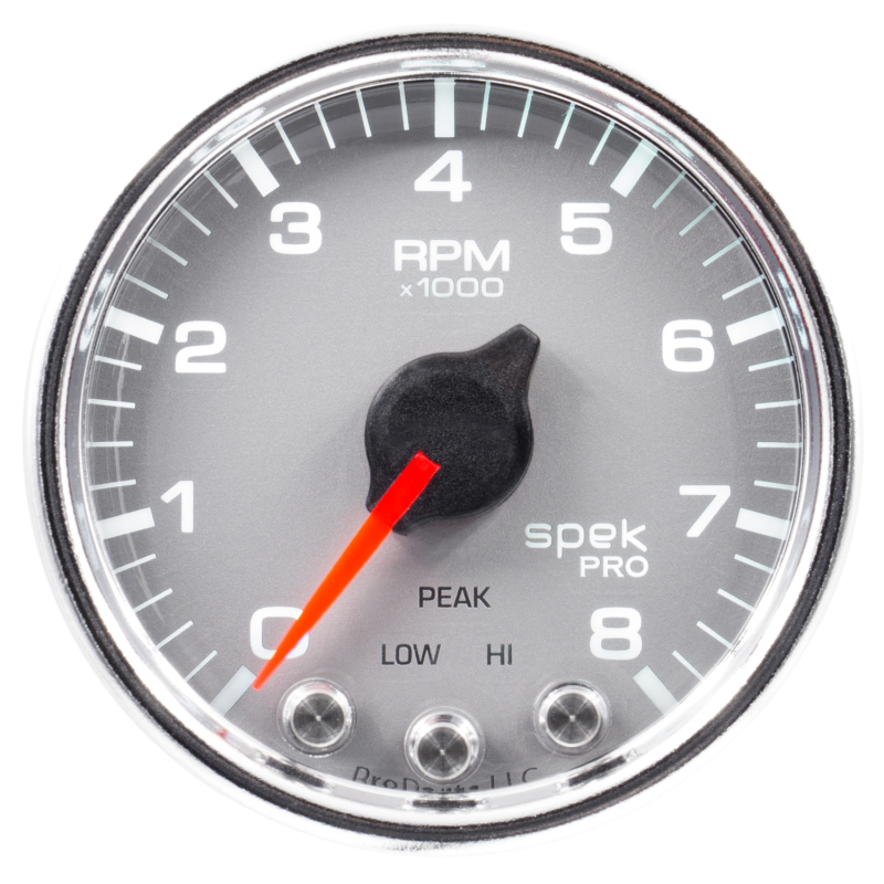 Autometer Spek-Pro Gauge Tach 2 1/16in 8K Rpm W/ Shift Light & Peak Mem Slvr/Chrm