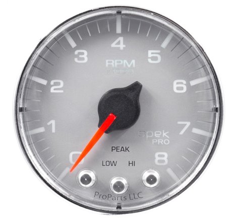 Autometer Spek-Pro Gauge Tach 2 1/16in 8K Rpm W/ Shift Light & Peak Mem Slvr/Chrm