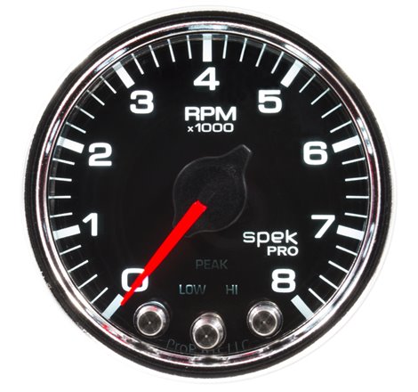 Autometer Spek-Pro Gauge Tach 2 1/16in 8K Rpm W/ Shift Light & Peak Mem Blk/Chrm