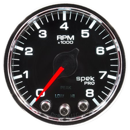 Autometer Spek-Pro Gauge Tach 2 1/16in 8K Rpm W/ Shift Light & Peak Mem Blk/Chrm