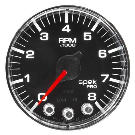 Autometer Spek-Pro Gauge Tach 2 1/16in 8K Rpm W/ Shift Light & Peak Mem Blk/Chrm