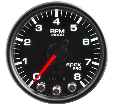 Autometer Spek-Pro Gauge Tach 2 1/16in 8K Rpm W/ Shift Light & Peak Mem Blk/Blk