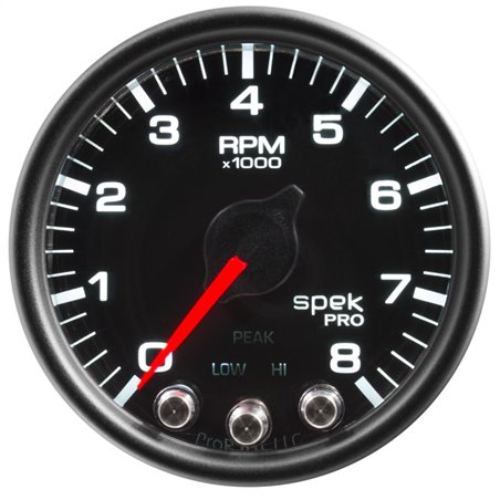 Autometer Spek-Pro Gauge Tach 2 1/16in 8K Rpm W/ Shift Light & Peak Mem Blk/Blk