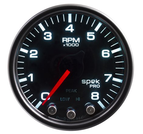 Autometer Spek-Pro Gauge Tach 2 1/16in 8K Rpm W/ Shift Light & Peak Mem Blk/Smoke/Blk