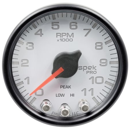 Autometer Spek-Pro Gauge Tach 2 1/16in 11K Rpm W/ Shift Light & Peak Mem Wht/Blk