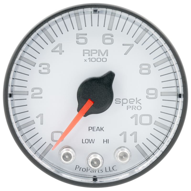 Autometer Spek-Pro Gauge Tach 2 1/16in 11K Rpm W/ Shift Light & Peak Mem Wht/Blk