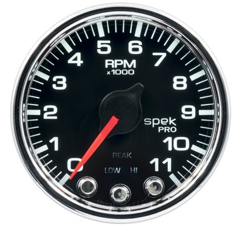 Autometer Spek-Pro Gauge Tach 2 1/16in 11K Rpm W/ Shift Light & Peak Mem Blk/Chrm