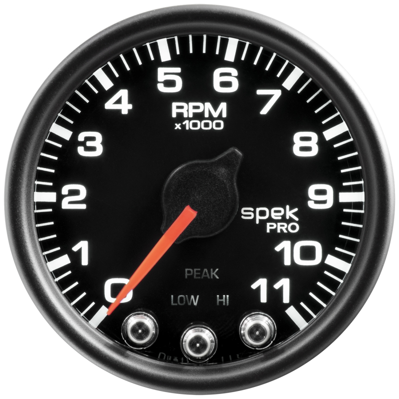 Autometer Spek-Pro Gauge Tach 2 1/16in 11K Rpm W/ Shift Light & Peak Mem Blk/Blk