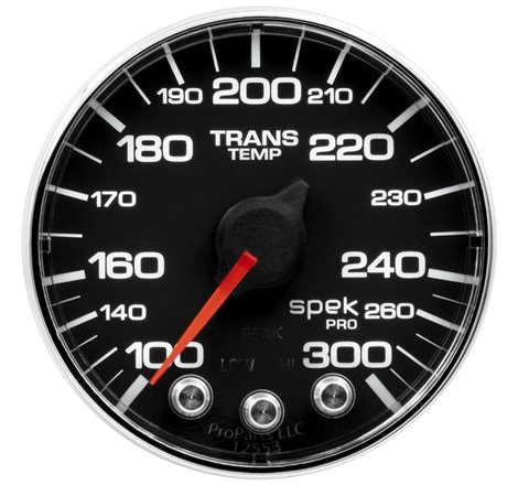 Autometer Spek-Pro Gauge Trans Temp 2 1/16in 300f Stepper Motor W/Peak & Warn Blk/Chrm