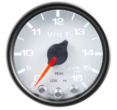 Autometer Spek-Pro Gauge Voltmeter 2 1/16in 16V Stepper Motor W/Peak & Warn Wht/Blk