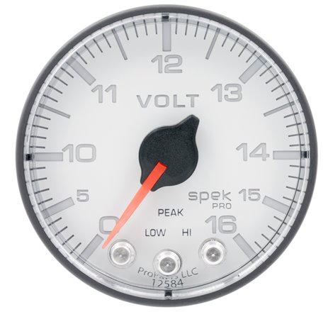 Autometer Spek-Pro Gauge Voltmeter 2 1/16in 16V Stepper Motor W/Peak & Warn Wht/Blk