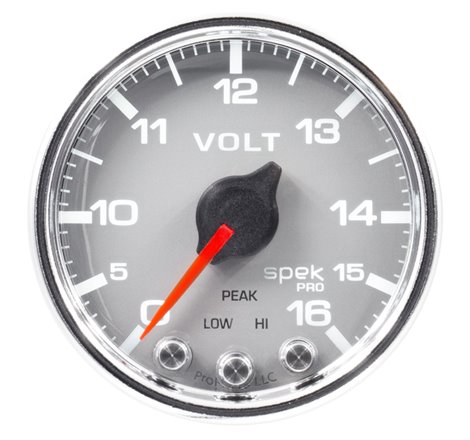 Autometer Spek-Pro Gauge Voltmeter 2 1/16in 16V Stepper Motor W/Peak & Warn Slvr/Chrm