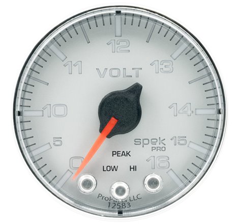 Autometer Spek-Pro Gauge Voltmeter 2 1/16in 16V Stepper Motor W/Peak & Warn Slvr/Chrm