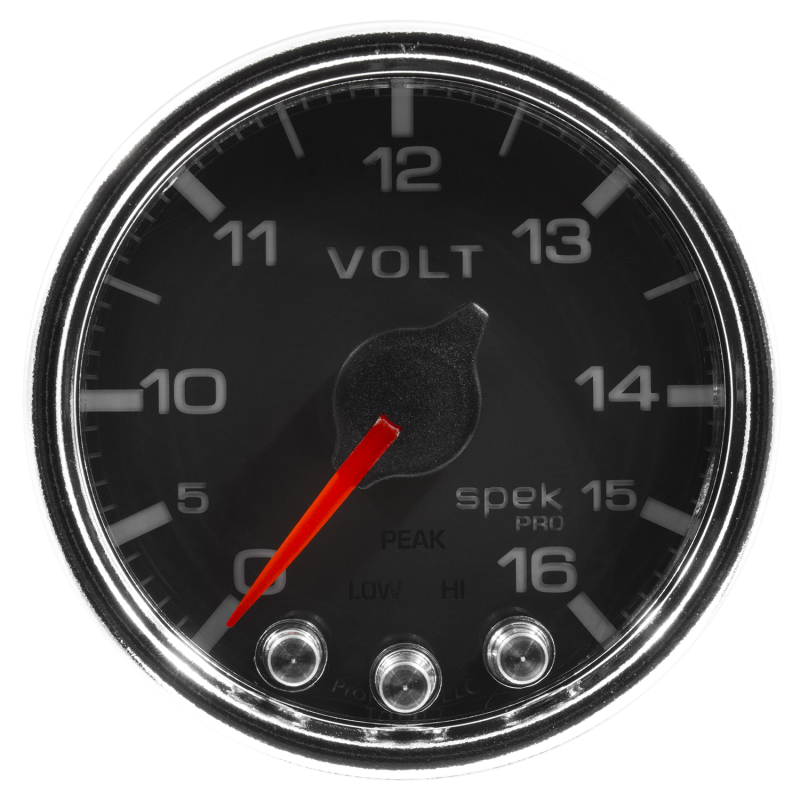 Autometer Spek-Pro Gauge Voltmeter 2 1/16in 16V Stepper Motor W/Peak & Warn Blk/Chrm