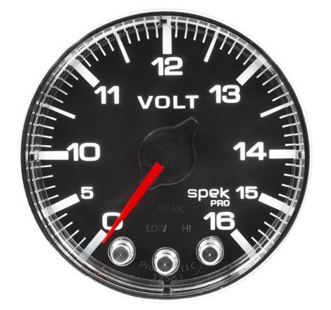 Autometer Spek-Pro Gauge Voltmeter 2 1/16in 16V Stepper Motor W/Peak & Warn Blk/Chrm