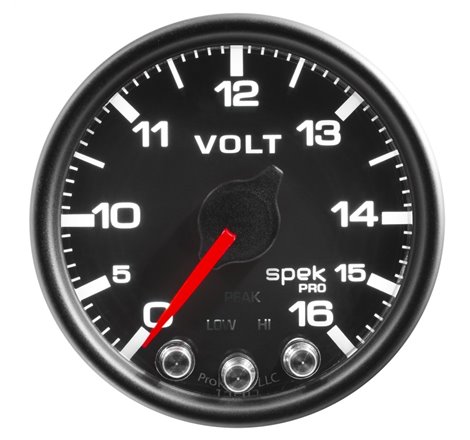 Autometer Spek-Pro Gauge Voltmeter 2 1/16in 16V Stepper Motor W/Peak & Warn Blk/Blk