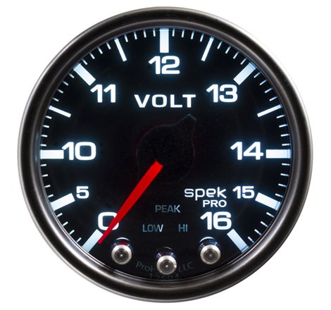 Autometer Spek-Pro Gauge Voltmeter 2 1/16in 16V Stepper Motor W/Peak & Warn Blk/Smoke/Blk