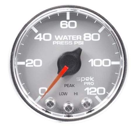 Autometer Spek-Pro Gauge Water Press 2 1/16in 120psi Stepper Motor W/Peak & Warn Slvr/Chrm