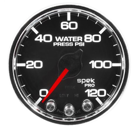 Autometer Spek-Pro Gauge Water Press 2 1/16in 120psi Stepper Motor W/Peak & Warn Blk/Chrm