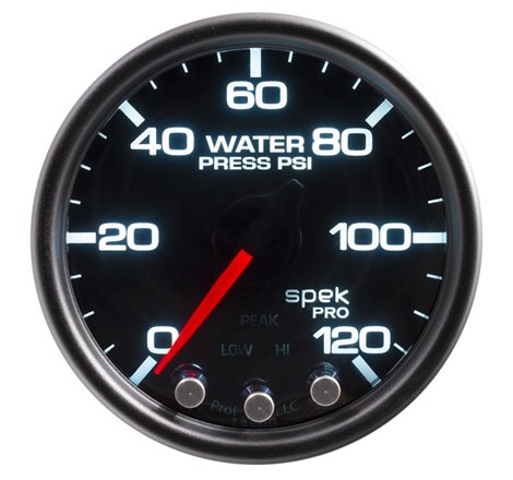 Autometer Spek-Pro Gauge Water Press 2 1/16in 120psi Stepper Motor W/Peak & Warn Blk/Smoke/Blk