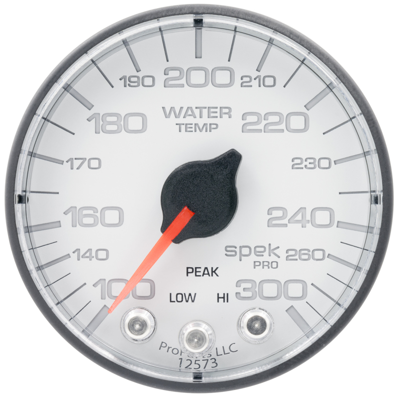 Autometer Spek-Pro Gauge Water Temp 2 1/16in 300f Stepper Motor W/Peak & Warn Wht/Blk